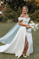 Elegant A-Line Off Shoulder Sweetheart Button Back Train Length Wedding Dress