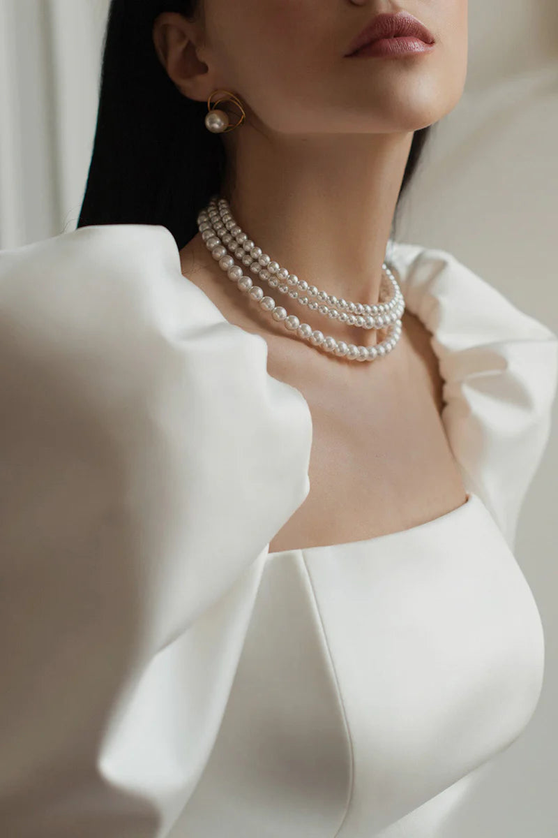 Elegant A-Line Square-Neck Puffed-Long-Sleeve Tie-Back Court Train Wedding Dress