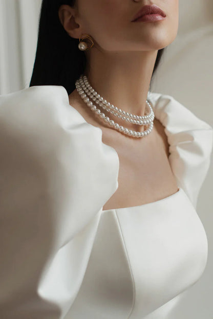 Elegant A-Line Square-Neck Puffed-Long-Sleeve Tie-Back Court Train Wedding Dress