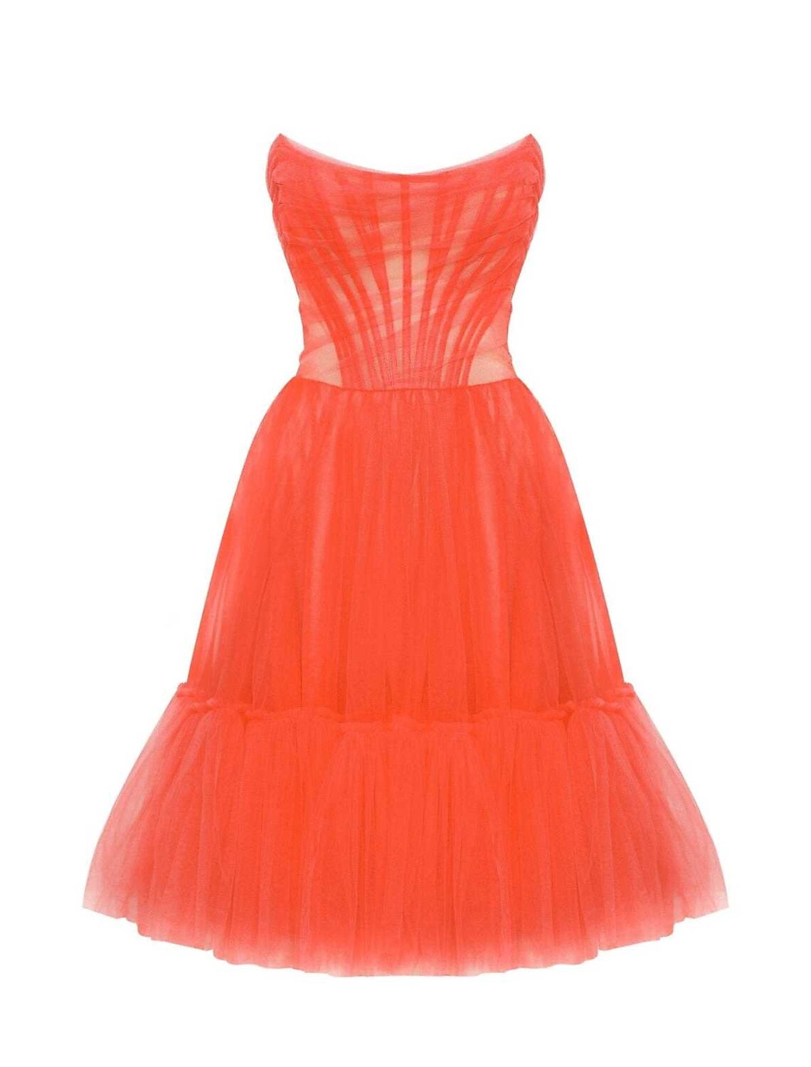 Elegant A-Line Strapless Corset Tulle Pleated Aqua Knee-Length Homecoming Dress.