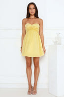 Elegant A-Line Strapless Sweetheart Lace-Up Mini Yellow Homecoming Dress.