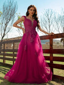 Elegant A-Line floral lace prom dress with sweetheart neckline.