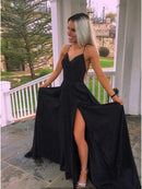 Elegant A-line V-neck Spaghetti Straps Open-back Floor-length Formal Gown