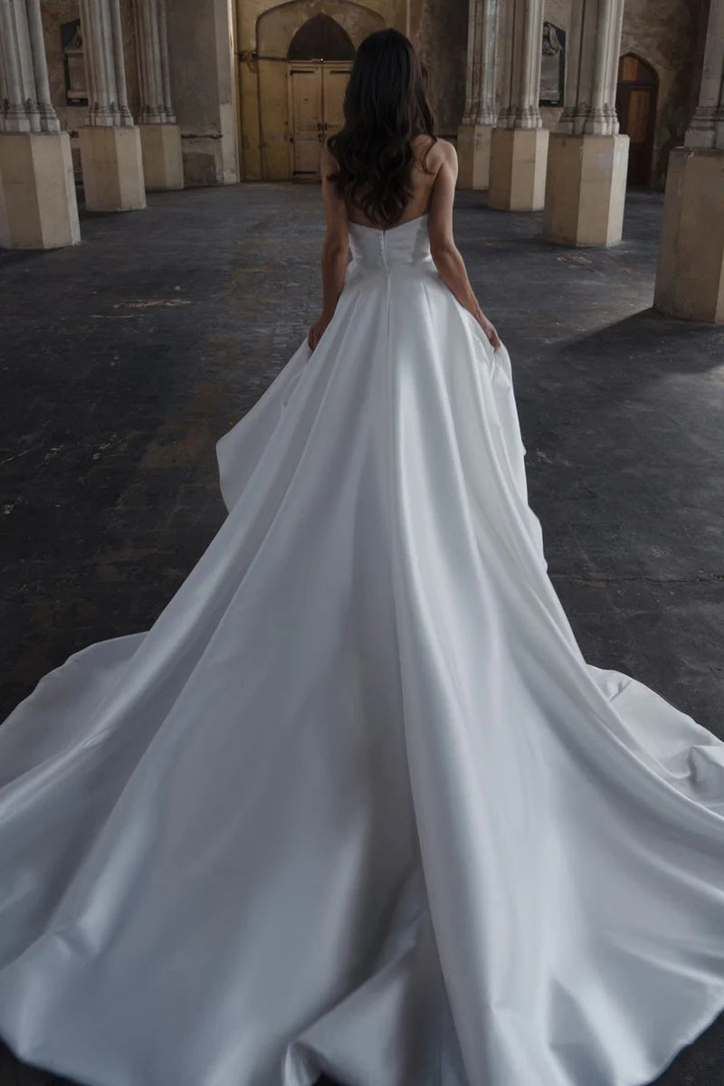 Elegant Ball-Gown Cowl-Neck Strapless Open-Back Train-Length Wedding Dress