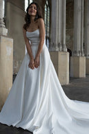 Elegant Ball-Gown Cowl-Neck Strapless Open-Back Train-Length Wedding Dress