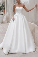 Elegant Ball-Gown Off-the-Shoulder Long-Sleeve Lace-Up Court Train Wedding Dress