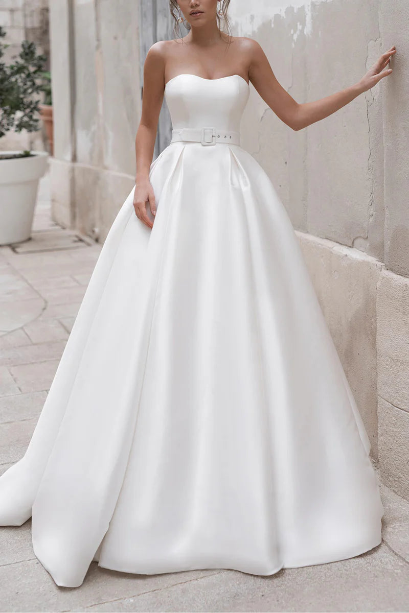 Elegant Ball-Gown Off-the-Shoulder Long-Sleeve Lace-Up Court Train Wedding Dress