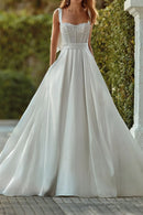 Elegant Ball-Gown Sweetheart Bow-Strap Open-Back Train-Length Wedding Dress