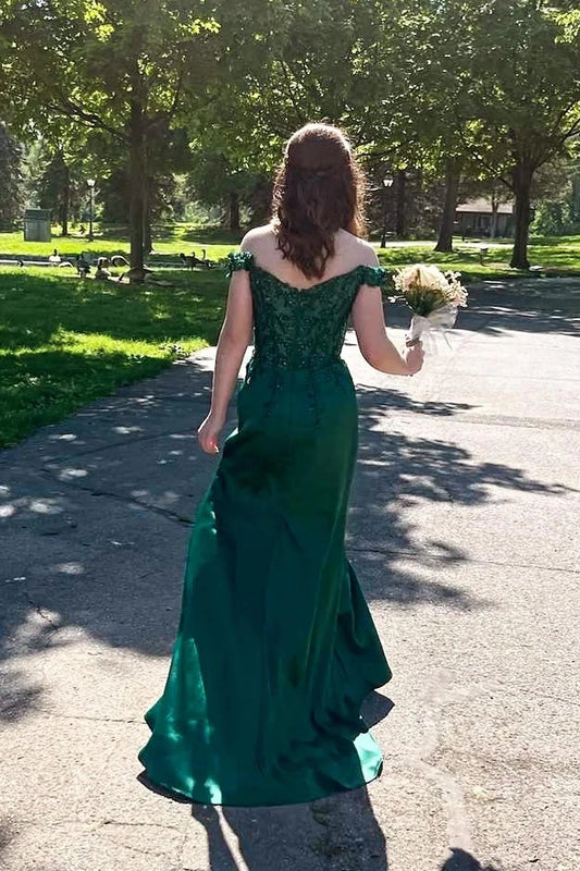 Elegant Mermaid Off-the-Shoulder Sleeveless Backless Slit Lace Evening Dresses