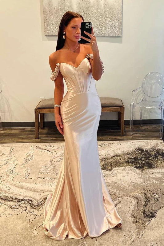 Elegant Mermaid Off-the-Shoulder Sleeveless Corset Back Satin Evening Dresses