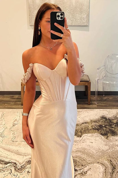 Elegant Mermaid Off-the-Shoulder Sleeveless Corset Back Satin Evening Dresses
