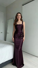 Elegant Mermaid Square Neck Sleeveless Plain‑Back Floor‑Length Prom Dress
