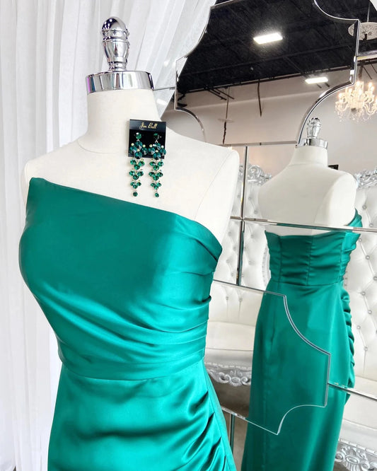 Elegant Sheath One Shoulder Sleeveless Open Back Floor-Length Emerald Satin Evening Dresses