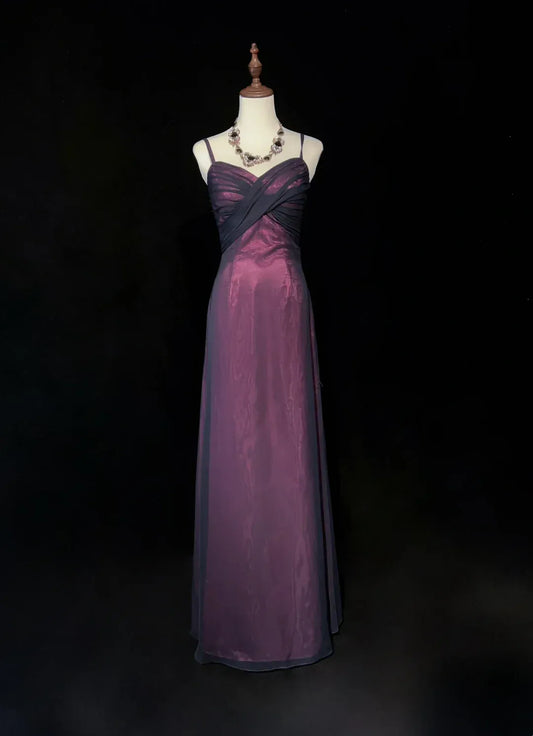 Elegant Sheath Sweetheart Spaghetti-Strap Ruched Plum Floor-Length Prom Dress.