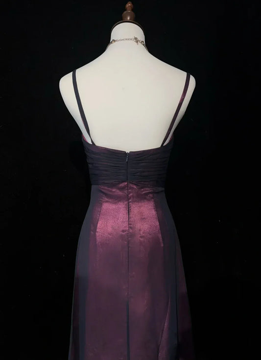 Elegant Sheath Sweetheart Spaghetti-Strap Ruched Plum Floor-Length Prom Dress.