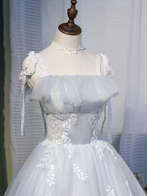 Elegant Strappy Tulle A-Line Short Grey Homecoming Party Dress.