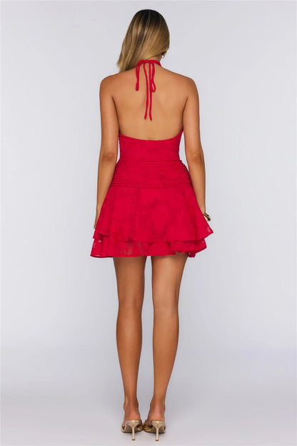 Elegant A-Line Cowl Neck Sleeveless Halter Tie Back Mini Homecoming Dresses