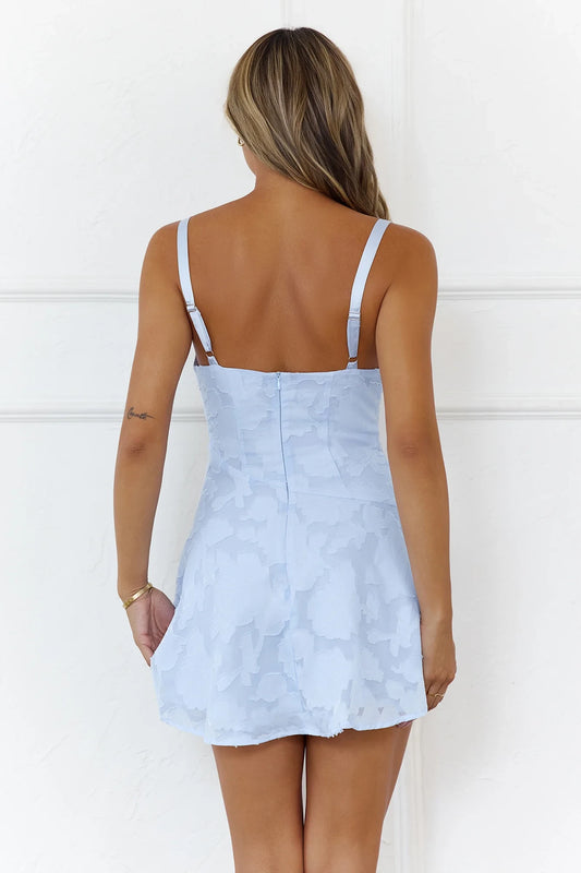 Sky Blue Chiffon A-Line Cowl Neck Back Zip Short Dress