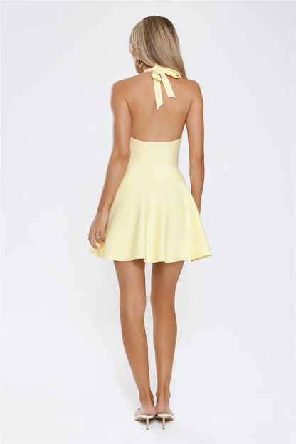 Elegant A-Line Halter Square Neck Sleeveless Tie-Back Mini Homecoming Dresses with Pockets
