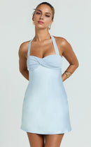 Elegant A-Line Halter Sweetheart Sleeveless Open Back Mini Satin Homecoming Dresses