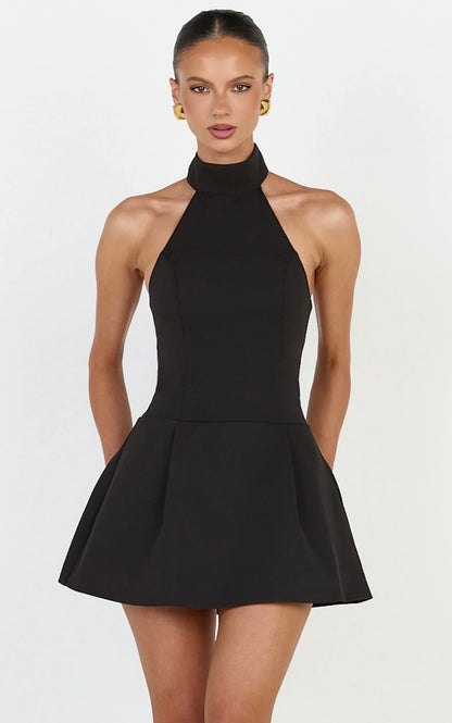 Elegant A-Line High Halter Neck Sleeveless Tie-Back Mini Homecoming Dresses