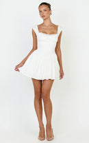Elegant A-Line Square Neck Cap Sleeve Shirred Back Mini Lace Trim Homecoming Dresses for Women