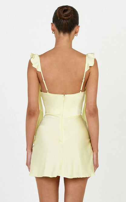 Elegant A-Line Square Neck Ruffled Tie-Shoulder Sleeveless Mini Back Zipper Homecoming Dresses