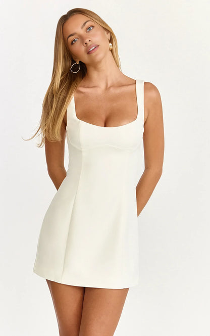 Elegant A-Line Square Neck Sleeveless Mini Homecoming Dress with Concealed Back Zipper