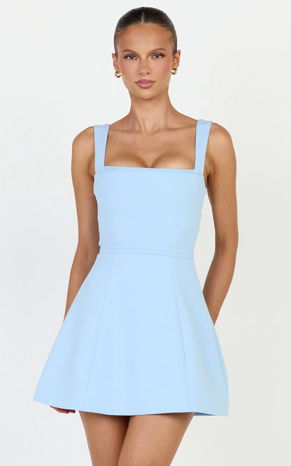 Elegant A-Line Square Neck Sleeveless Thick Strap Zipper Back Mini Homecoming Dresses