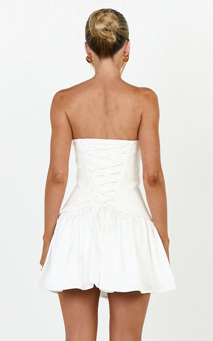 Elegant A-Line Strapless Sleeveless Corset Back Drop Waist Mini Homecoming Party Dress