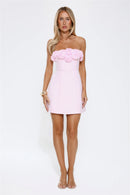 Elegant A-Line Strapless Sleeveless Zipper Back Mini Pink Rose Embellished Homecoming Dresses