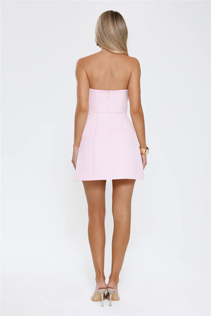 Elegant A-Line Strapless Sleeveless Zipper Back Mini Pink Rose Embellished Homecoming Dresses