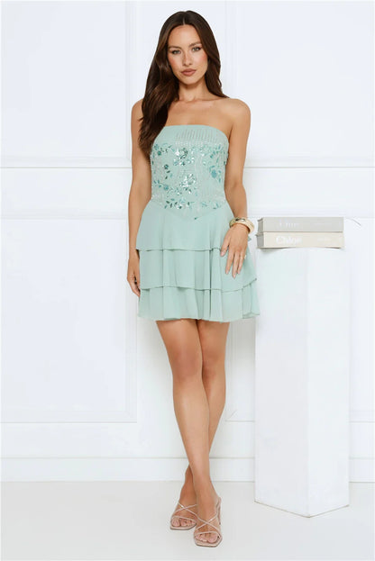 Elegant A-line Strapless Sleeveless Lace-Up Back Mini Tiered Sequined Homecoming Dresses