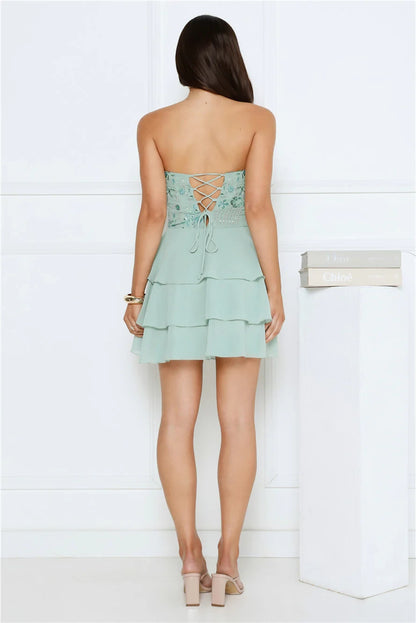 Elegant A-line Strapless Sleeveless Lace-Up Back Mini Tiered Sequined Homecoming Dresses