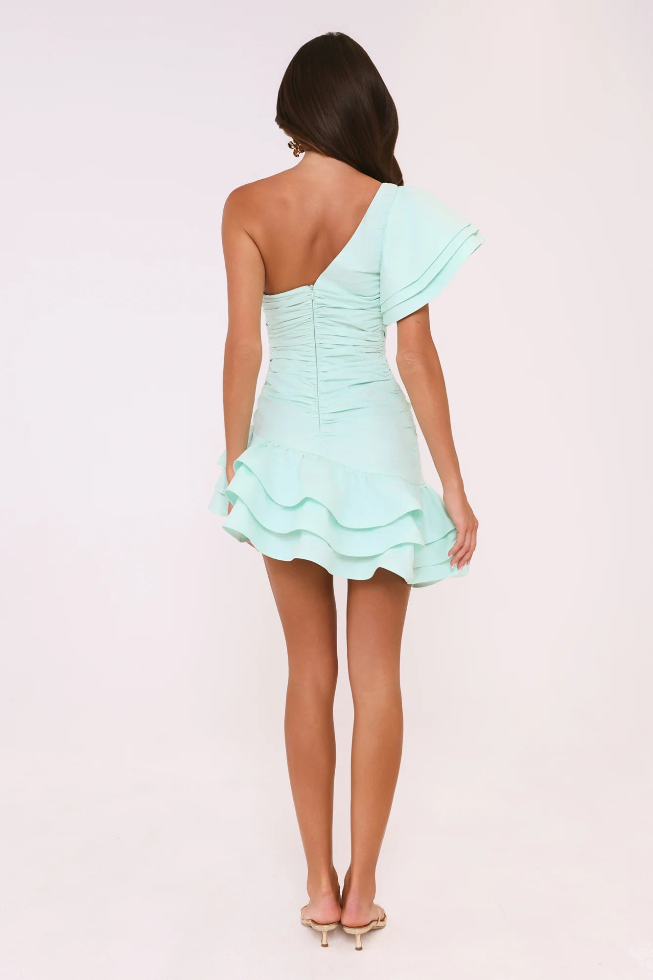 Elegant Asymmetrical Ruffled One-Shoulder Bodycon Mini Homecoming Dress with Ruched Back Detail