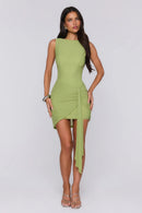 Elegant Bodycon Boat Neck Sleeveless Cowl Back Ruched Mini Homecoming Dresses for Party