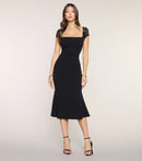 Elegant Bodycon Square Neck Lace Cap Sleeve Closed Back Midi Prom Dresses