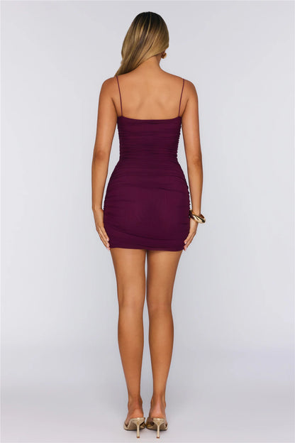 Elegant Bodycon Sweetheart Spaghetti Strap Open Back Mini Ruched Homecoming Dresses