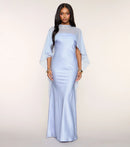 Elegant Fitted Mermaid Strapless Gown with Sheer Cape Overlay and Keyhole Back Floor-Length Prom Dresses