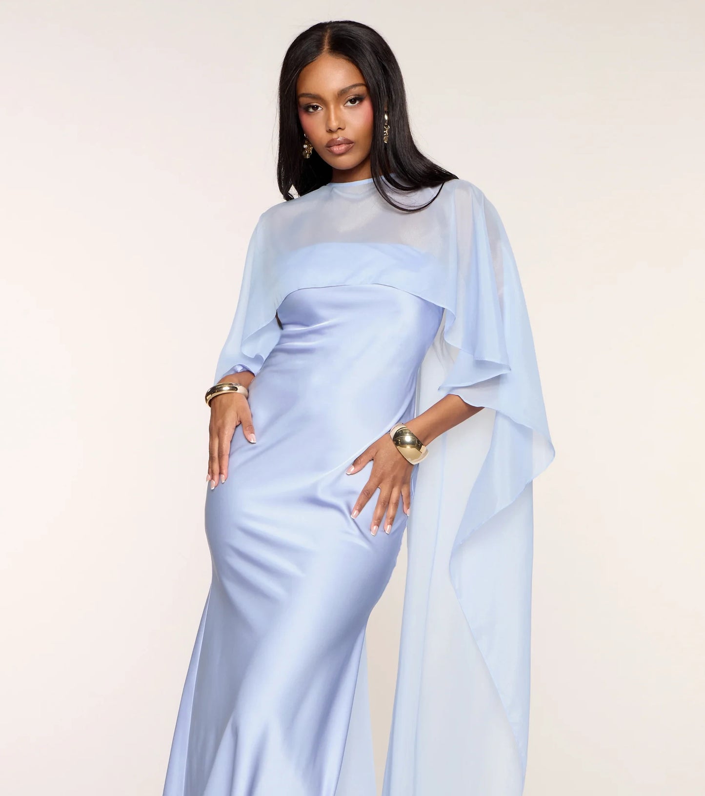 Elegant Fitted Mermaid Strapless Gown with Sheer Cape Overlay and Keyhole Back Floor-Length Prom Dresses