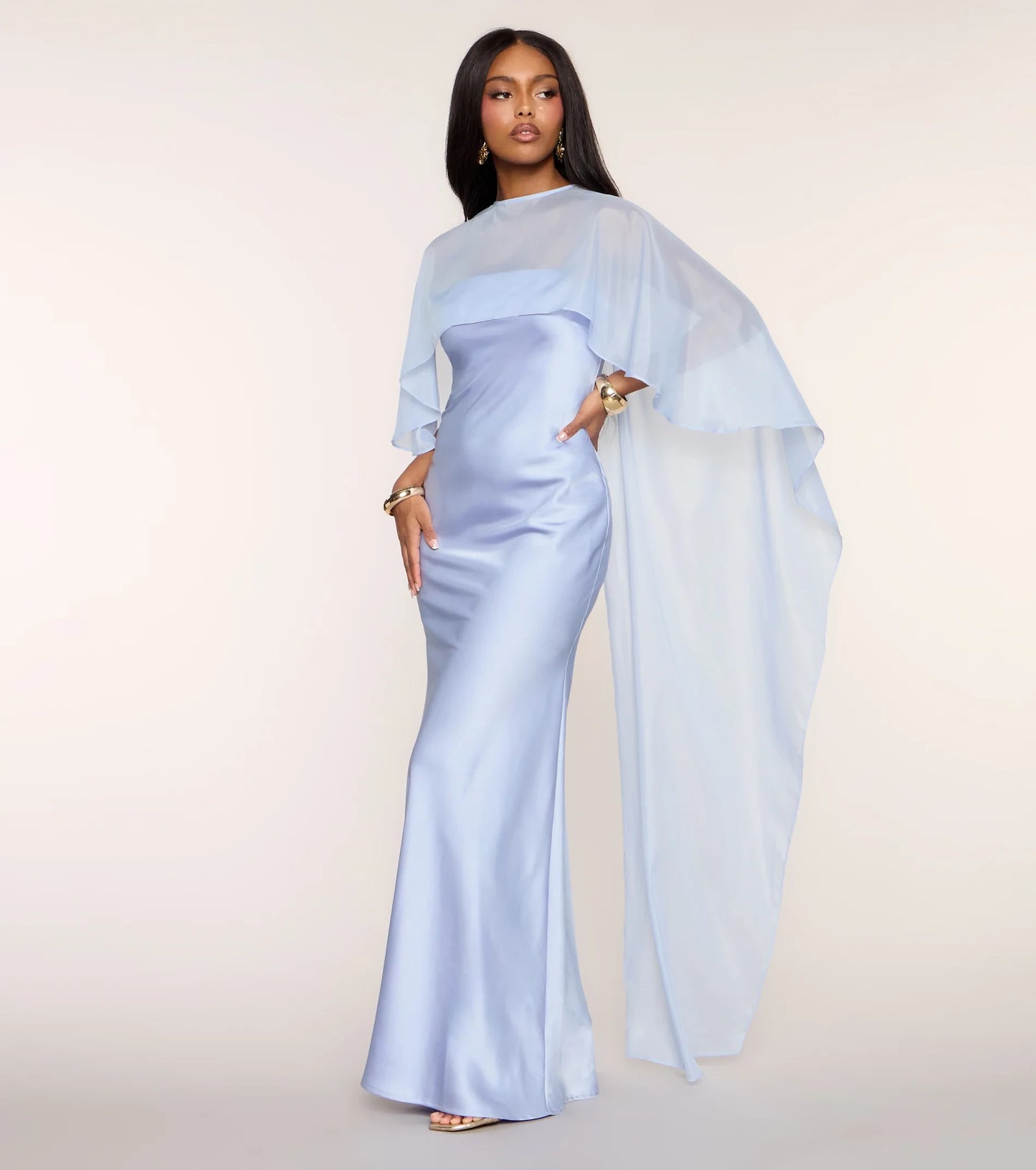 Elegant Fitted Mermaid Strapless Gown with Sheer Cape Overlay and Keyhole Back Floor-Length Prom Dresses