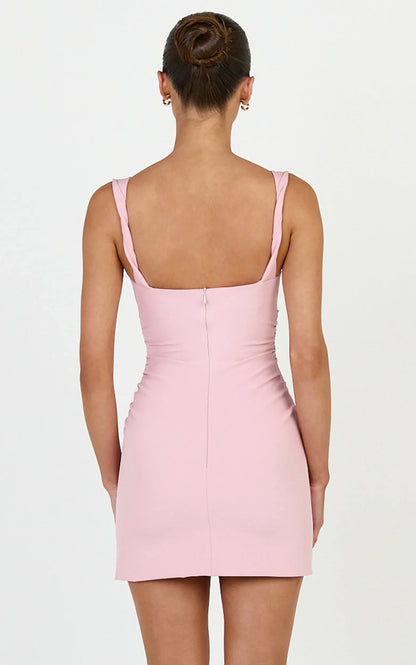 Elegant Fitted Square Neck Sleeveless Zipper Back Ruched Mini Homecoming Dresses for Women