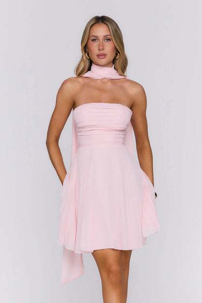 Elegant Pleated A-line Strapless Sleeveless Open Back Mini Homecoming Dresses
