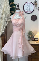 Elegant Pleated Halter Sweetheart Sleeveless Open Back Short A-Line Homecoming Dresses
