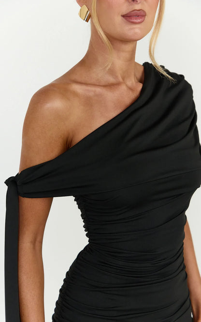 Elegant Ruched Bodycon One-Shoulder Sleeveless Fitted Back Mini Homecoming Dresses with Sash Detail