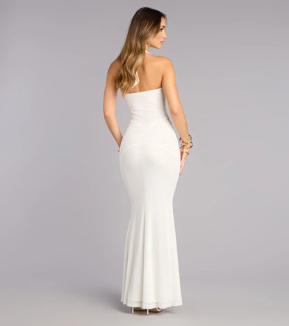 Elegant Ruched Halter Sweetheart Sleeveless Open Back Floor-Length Mermaid Prom Dresses