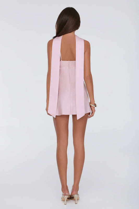 Blushing Pink Satin A-Line Sweetheart Back Zip Short Dress