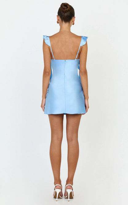 Elegant Ruffled Strap Draped Sweetheart A-Line Mini Zipper Back Homecoming Dresses