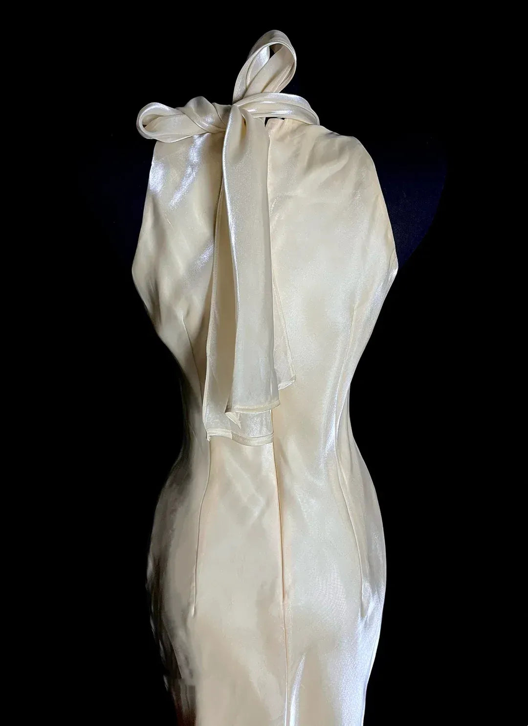 Elegant Sheath Halter Sleeveless Tie‑back Midi‑length Prom Dress