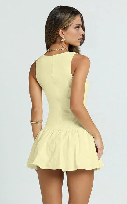 Elegant Sleeveless Round Neck Drop Waist A-Line Mini Homecoming Dress with Zipper Back